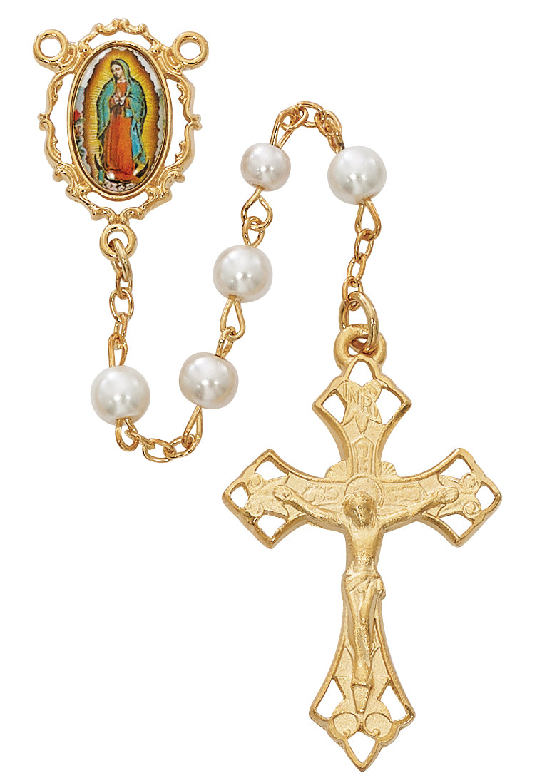Pearl Like Glass Guadalupe Rosary