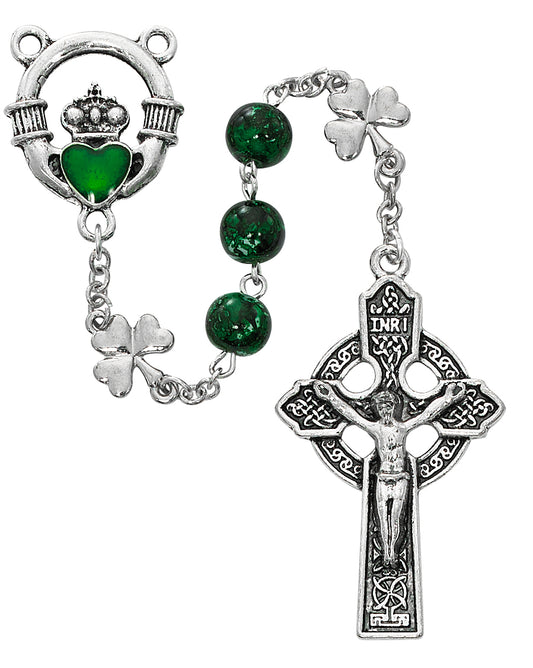 Green Shamrock Claddagh Rosary