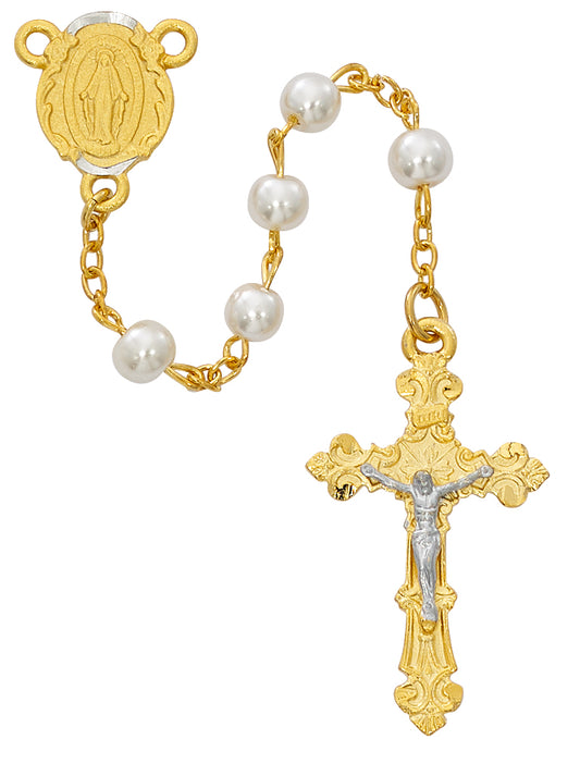 Gold Plated Pearl Glass Rosary