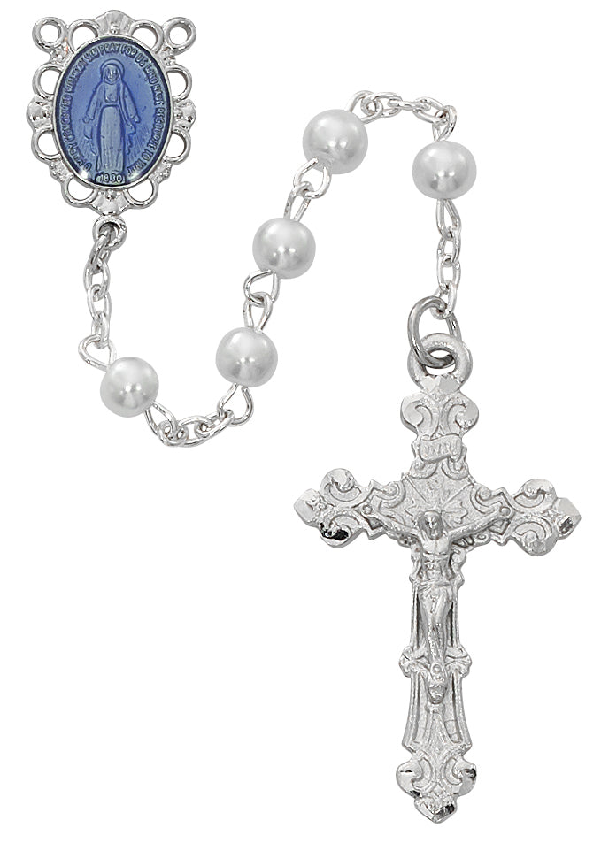 White With Blue Miraculous Rosary