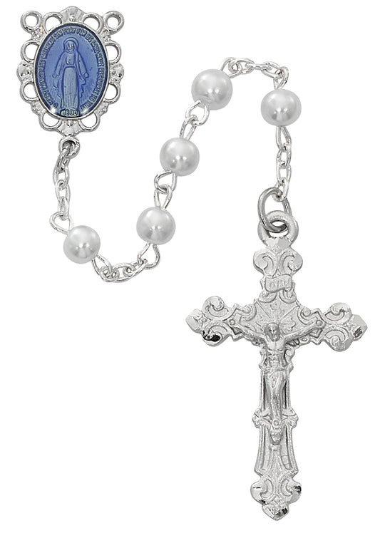 White With Blue Miraculous Rosary