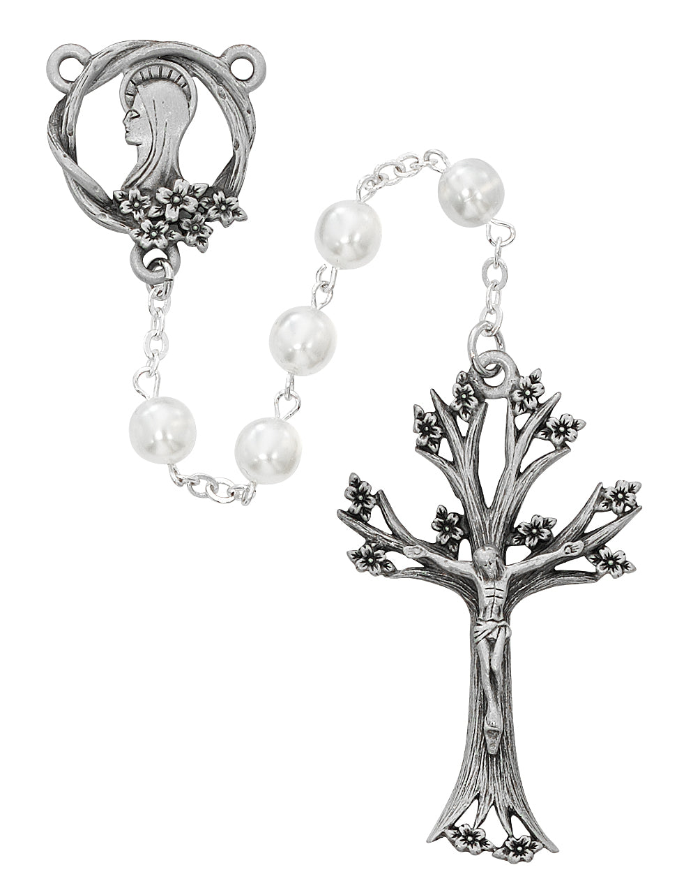White Glass Dogwood Rosary
