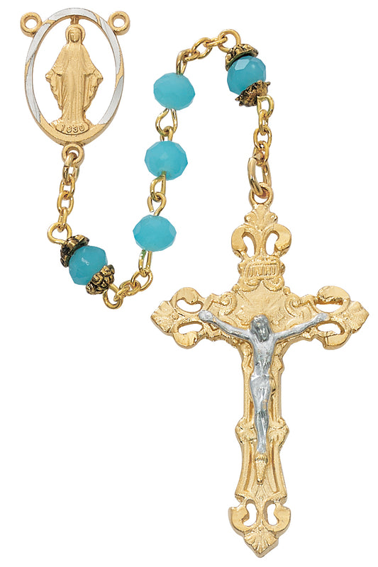 Gold Aqua Glass Rosary