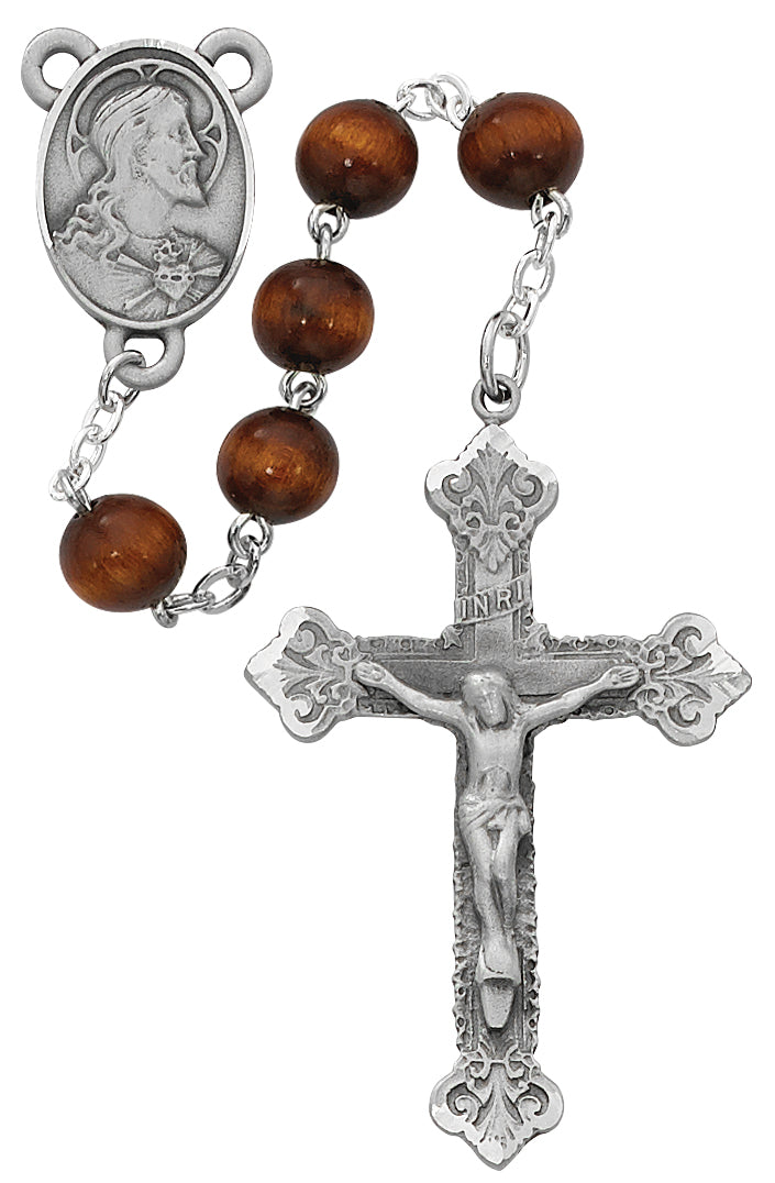 Brown Wood Scared Heart Rosary