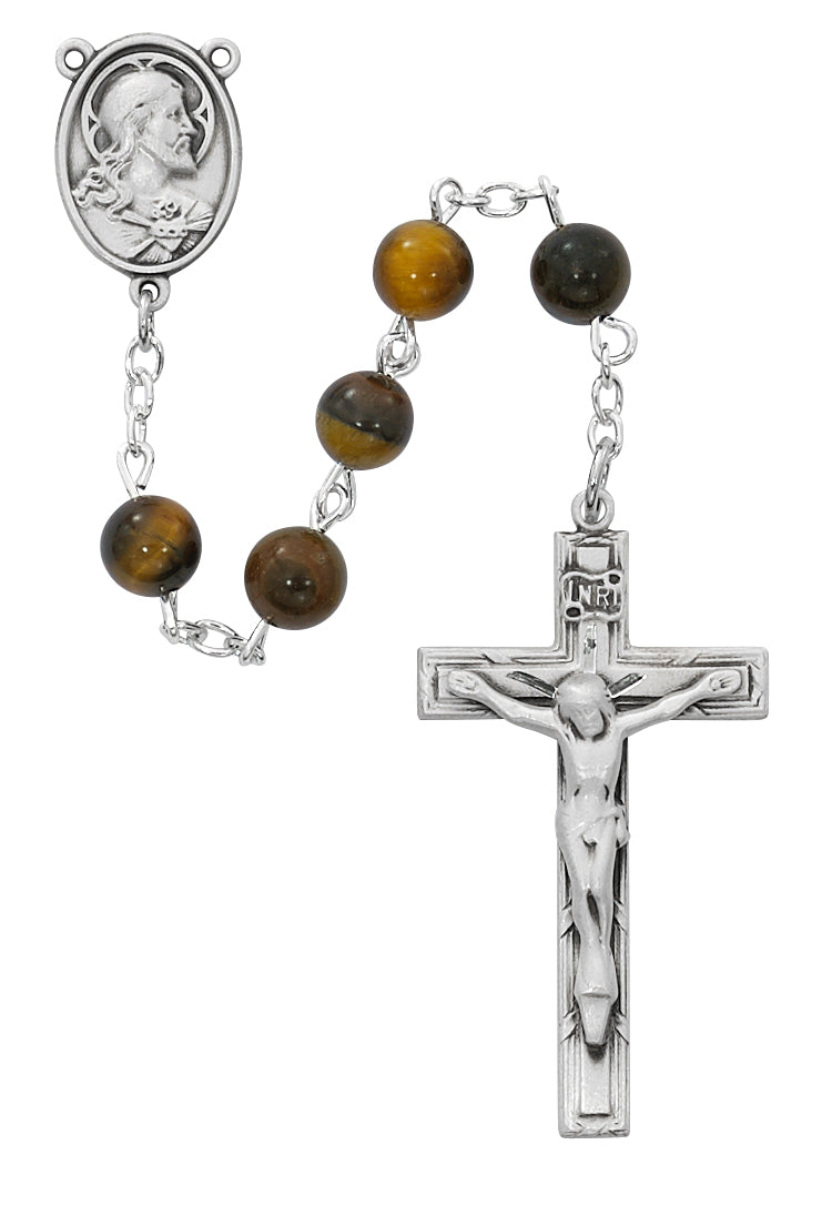Tiger Eye With Pewter Rosary