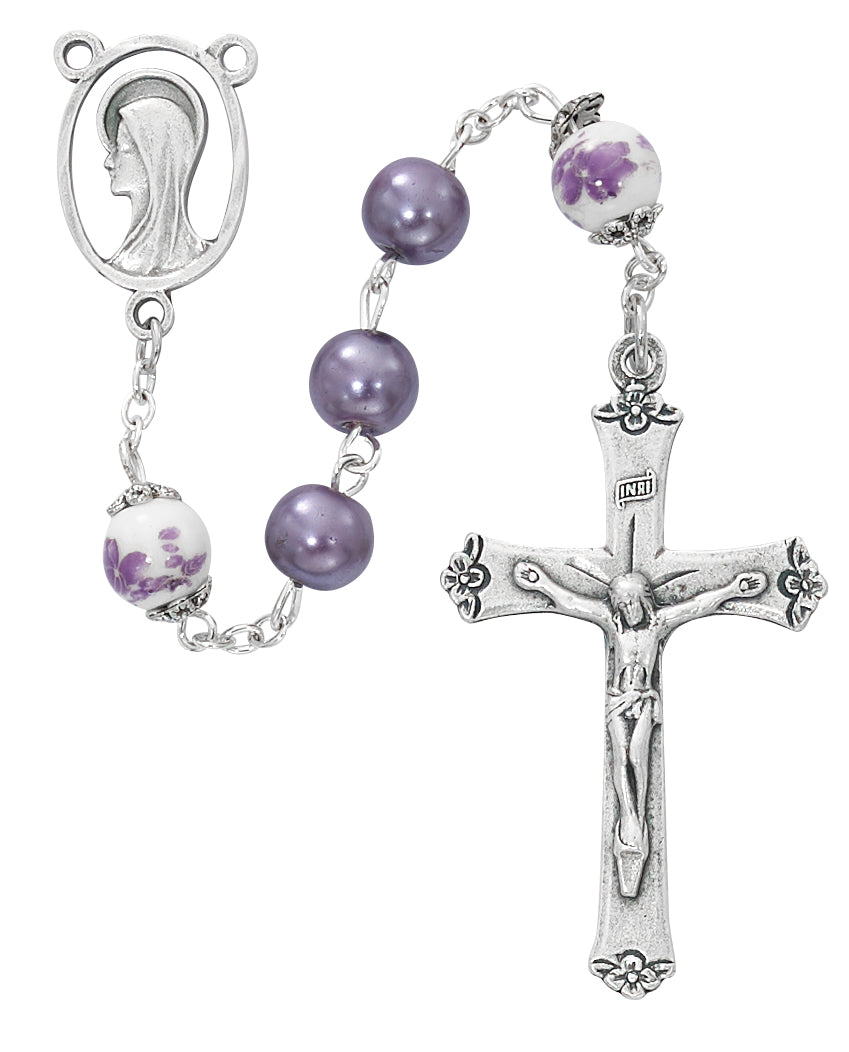 Purple Pearl and Ceramic Rosary