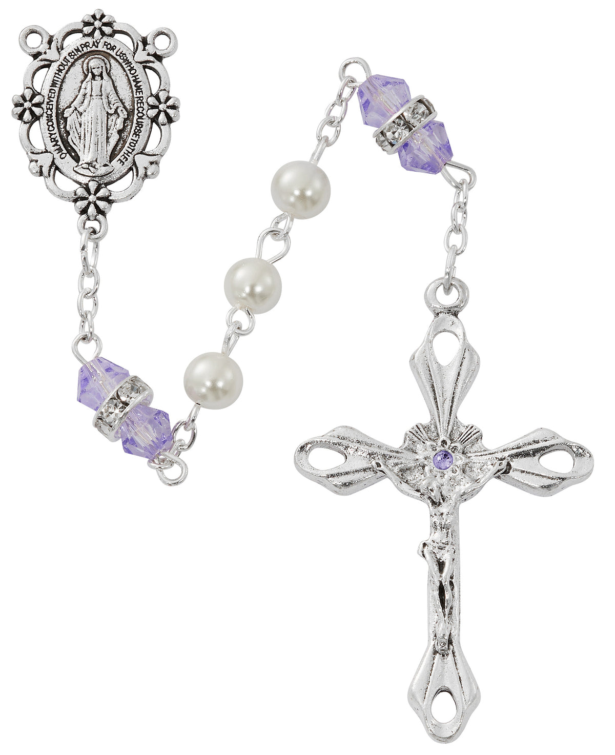 Pearl and Amethyst Rosary With Zinc Center and Crucifixed