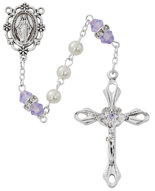 Pearl and Amethyst Rosary With Zinc Center and Crucifixed