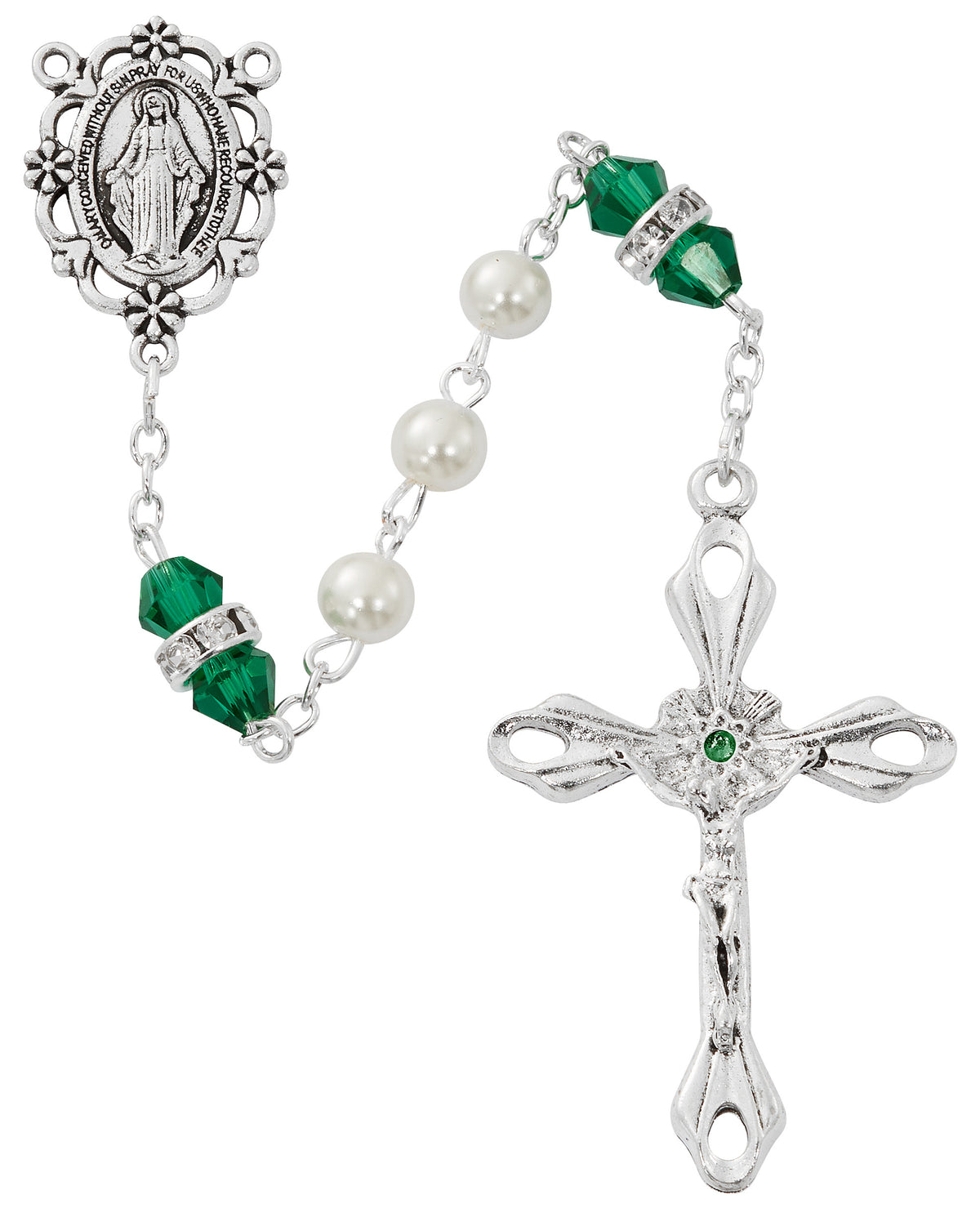 Pearl and Emerald Rosary With Zinc Center and Crucifixed