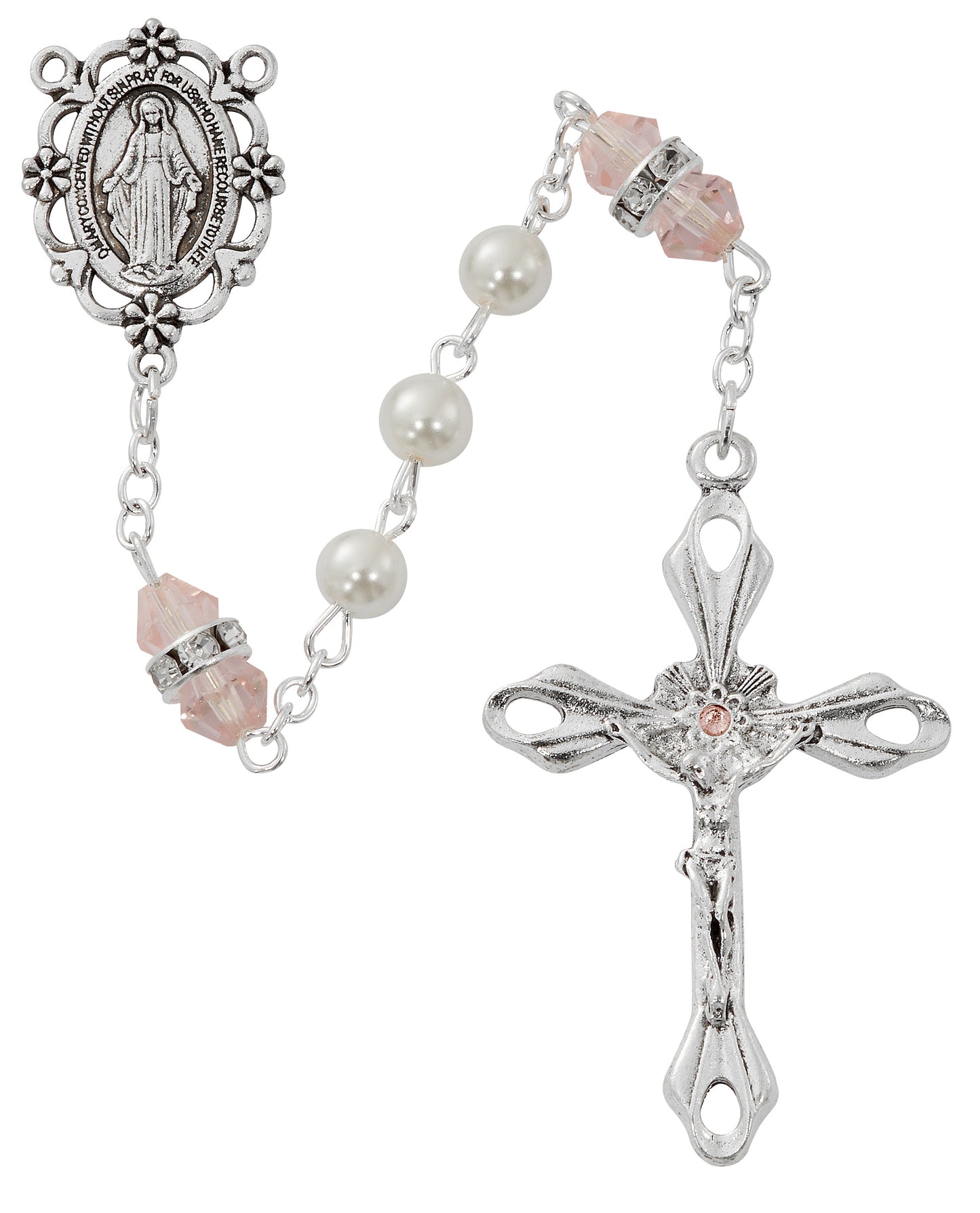 Pearl and Rose Rosary With Zinc Center and Crucifixed