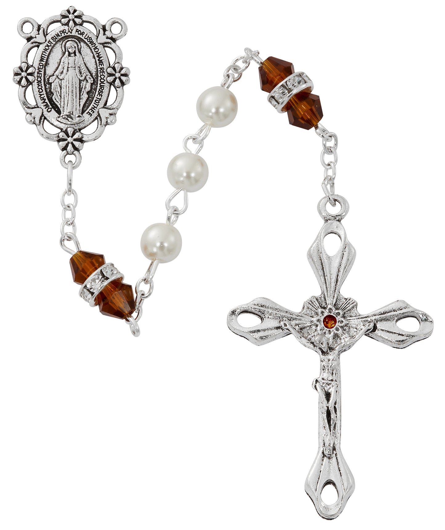 Pearl and Topaz Rosary With Zinc Center and Crucifixed