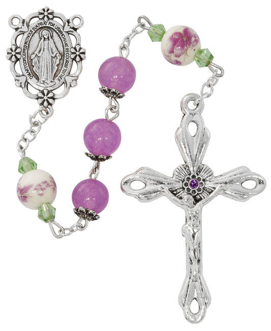 Purple & Ceramic Flower Rosary