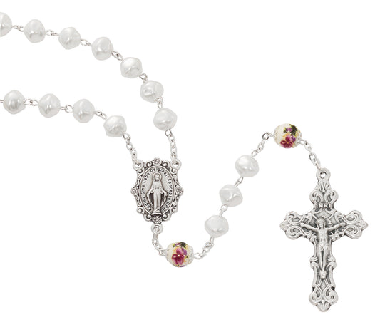 Pearl with Capped Ceramic O.f. Rosary
