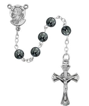 Baby Hematite Pewter Face of Jesus Rosary - 6mm